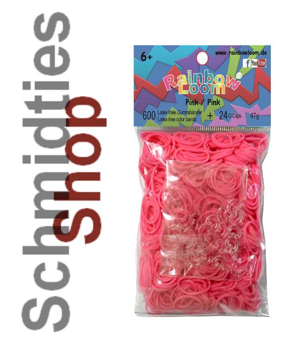 Rainbow Loom® Gummibänder (055) Pink, 600 Stk. + 24 C-Clips