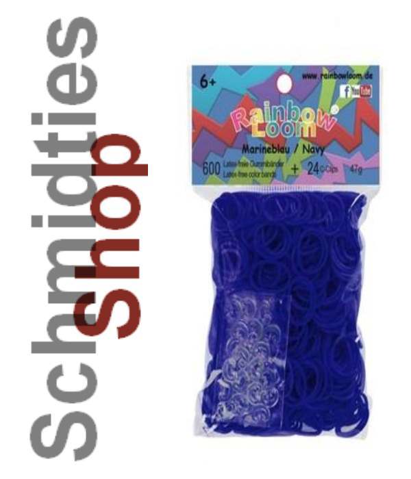 Rainbow Loom® Gummibänder (130) Marineblau, 600 Stk. + 24 Clips