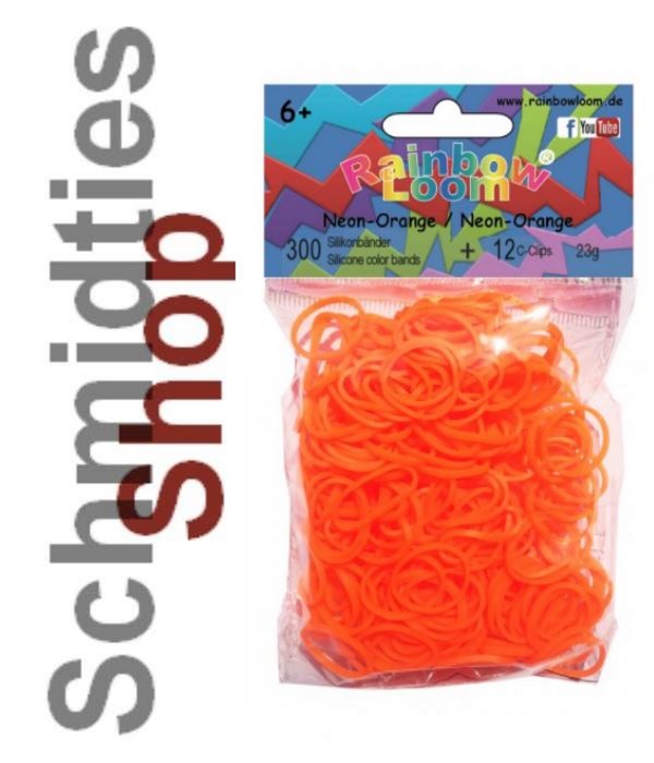 Rainbow Loom® Silikonbänder (235) Neon Orange, 300 Stk.+ 12Clips
