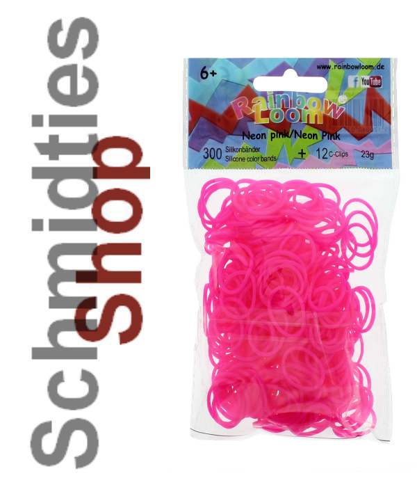 Rainbow Loom® Silikonbänder (259) Neon Pink, 300 Stk.+ 12Clips