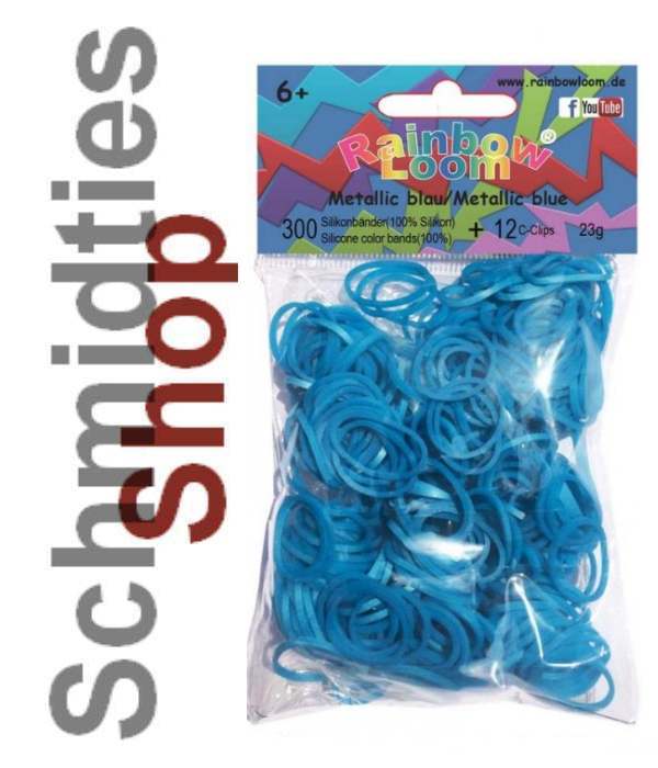 Rainbow Loom® Silikonbänder (297) Metallic Blau, 300 Stk.+12Clip