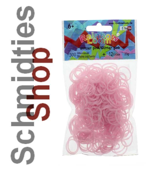 Rainbow Loom® Silikonbänder (358) Glitzer Pink, 300 Stk.+12 Clip