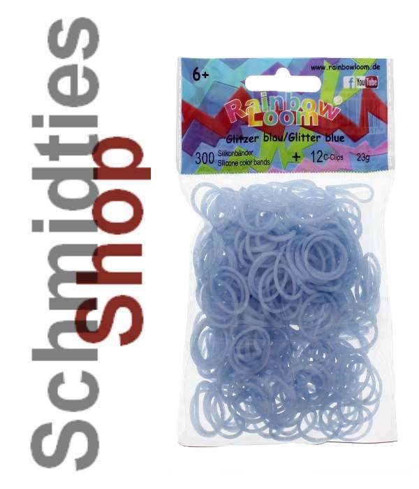 Rainbow Loom® Silikonbänder (365) Glitzer Blau, 300 Stk.+12 Clip