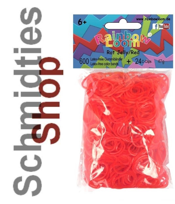 Rainbow Loom® Gummibänder (492) Jelly Rot, 600 Stk.+ 24Clips