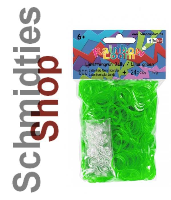 Rainbow Loom® Gummibänder (839) Jelly Limette 600 Stk.+ 24Clips