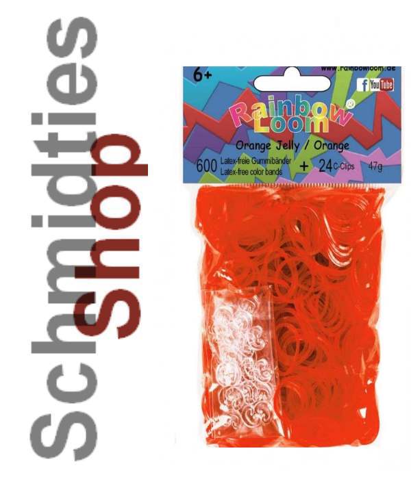 Rainbow Loom® Gummibänder (891) Jelly Orange 600 Stk.+ 24 C-Clip